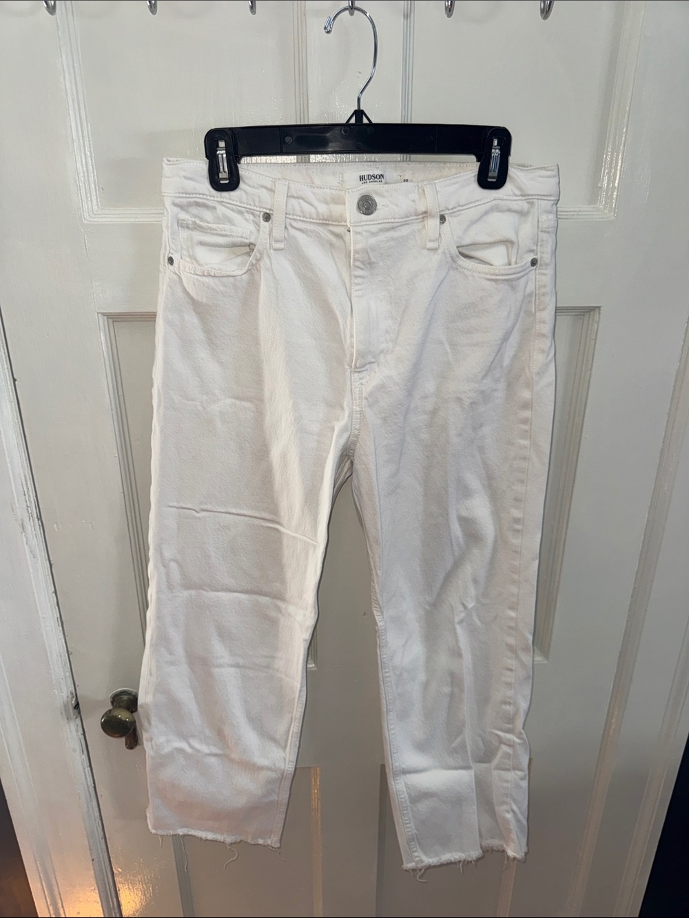 Hudson Jeans White Cropped Straight-Leg Ankle Jeans